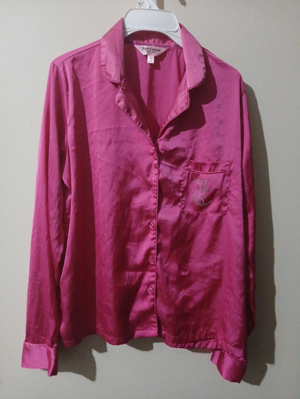 Juicy Couture Hot Pink Satin Pajama Top with Logo Trim